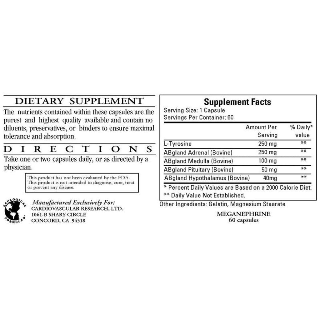 Ecological Formulas, Meganephrine 60 Capsules Ingredients