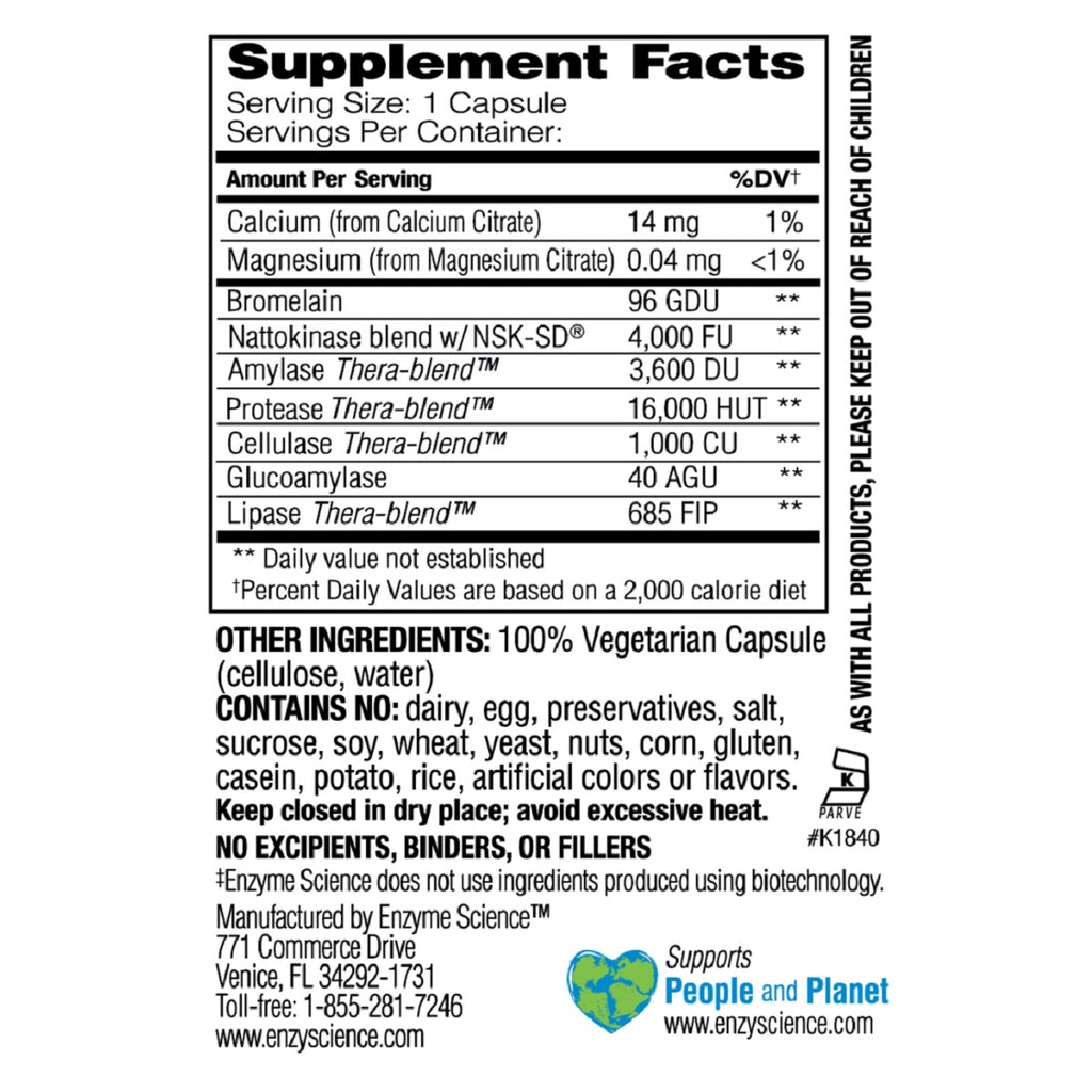 Enzyme Science, Nattokinase Pro 60 Capsules Ingredient