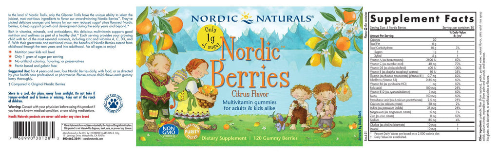 Nordic Naturals, Nordic Berries Reduced Sugar (Citrus) 120 Gummies Ingredients