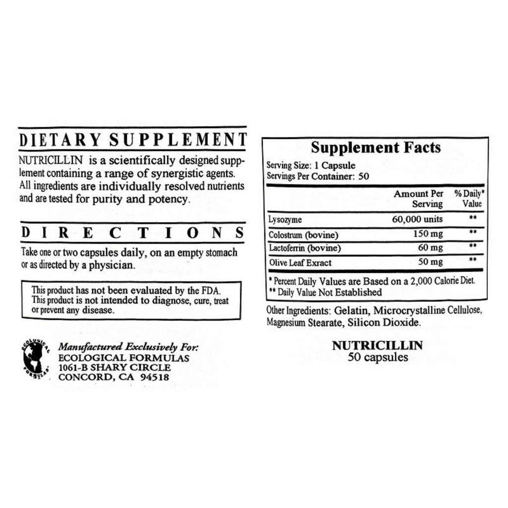 Ecological Formulas, Nutricillin 50 Capsules Ingredients