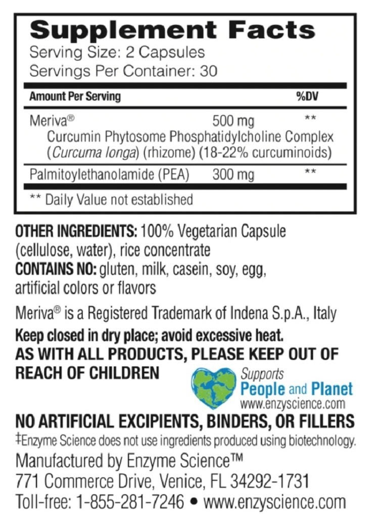 Enzyme Science, (PEA)+ 60 and 120 Capsules Ingredient