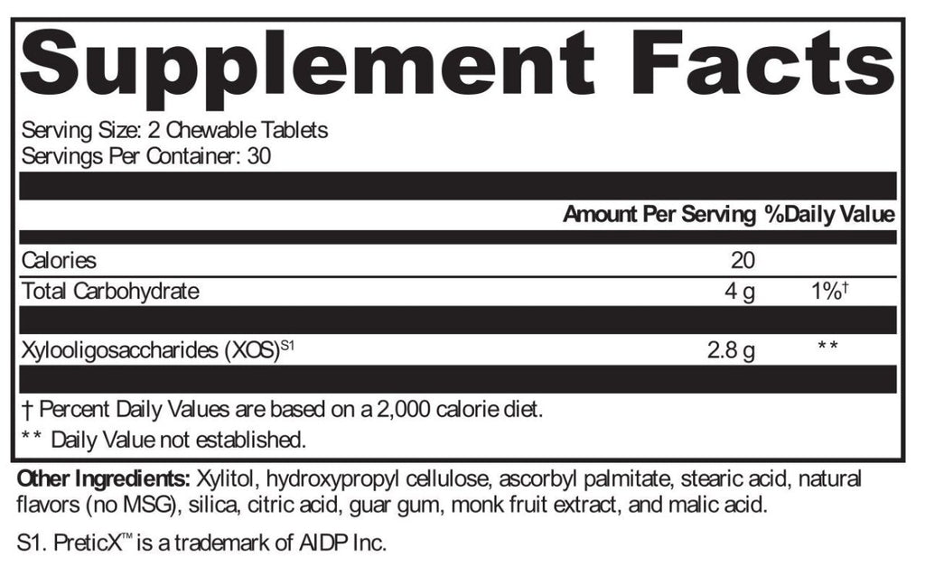 XYMOGEN, PrebioMax Natural Sour Apple 60 Tablets Ingredients