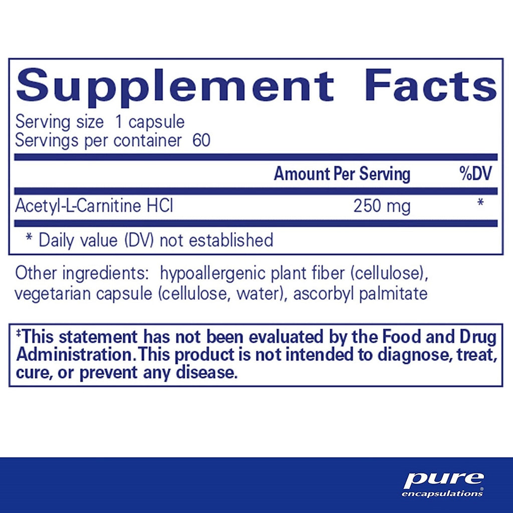 Pure Encapsulations, Acetyl-l-Carnitine 250 mg 60 Capsules Ingredients