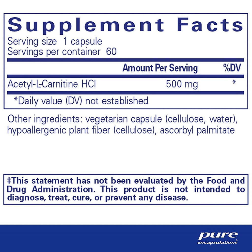 Pure Encapsulations, Acetyl-l-Carnitine 500 mg 60 Capsules Ingredients