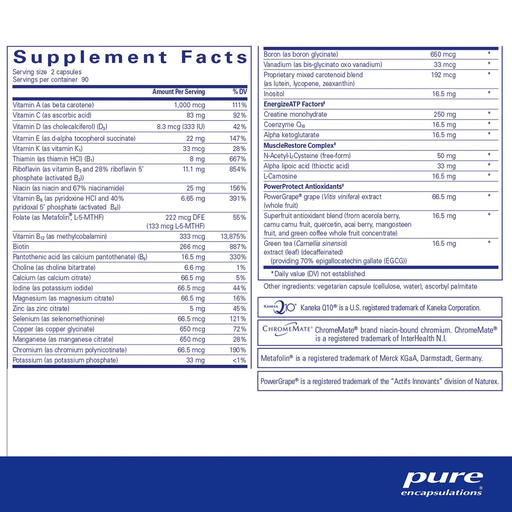 Pure Encapsulations, Athletic Nutrients 180 Capsules Ingredients