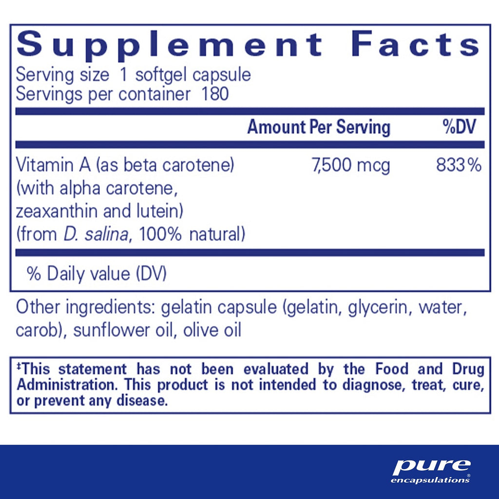 Pure Encapsulations, Beta Carotene (with Mixed Carotenoids) Ingredients