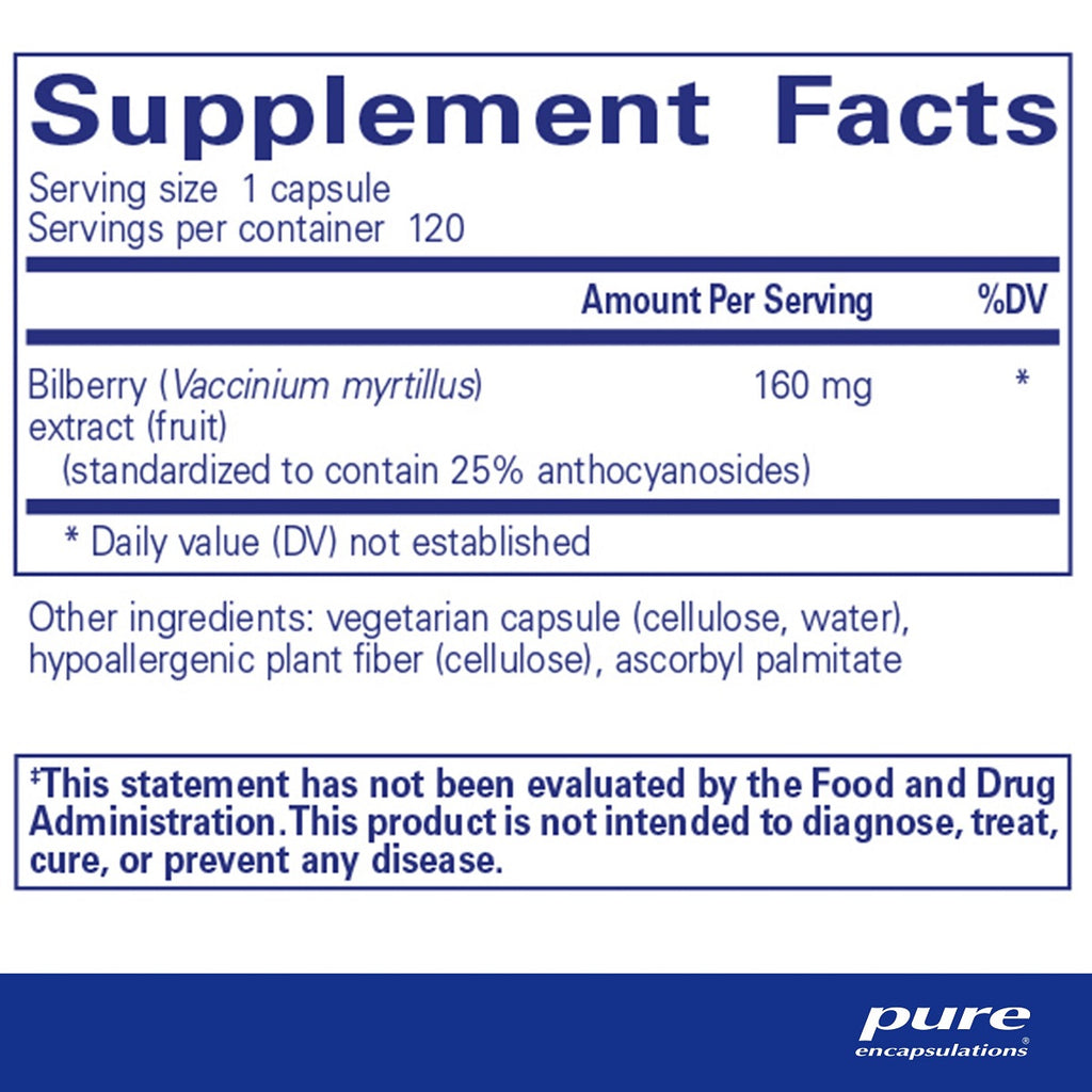 Pure Encapsulations, Bilberry 160 mg 120 Capsules Ingredients