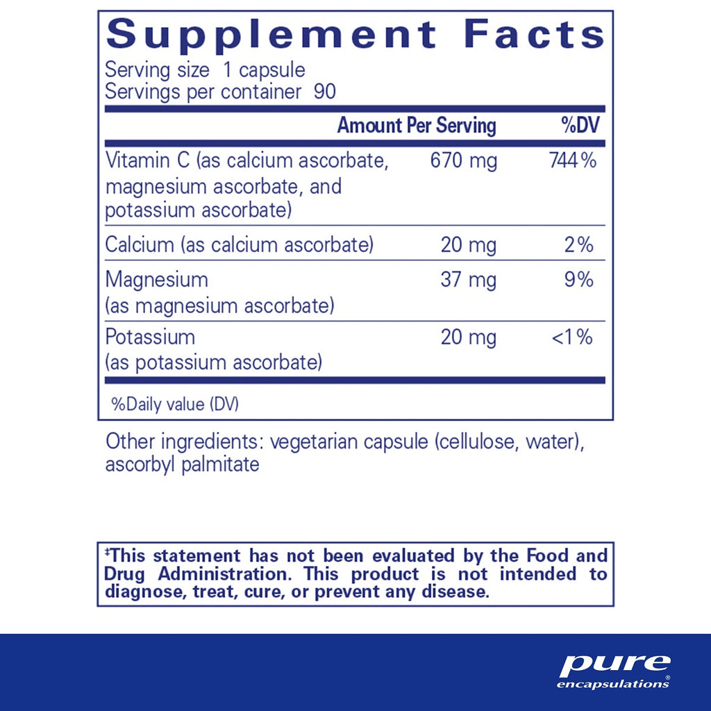 Pure Encapsulations, Buffered Ascorbic Acid 250 Capsules Ingredients