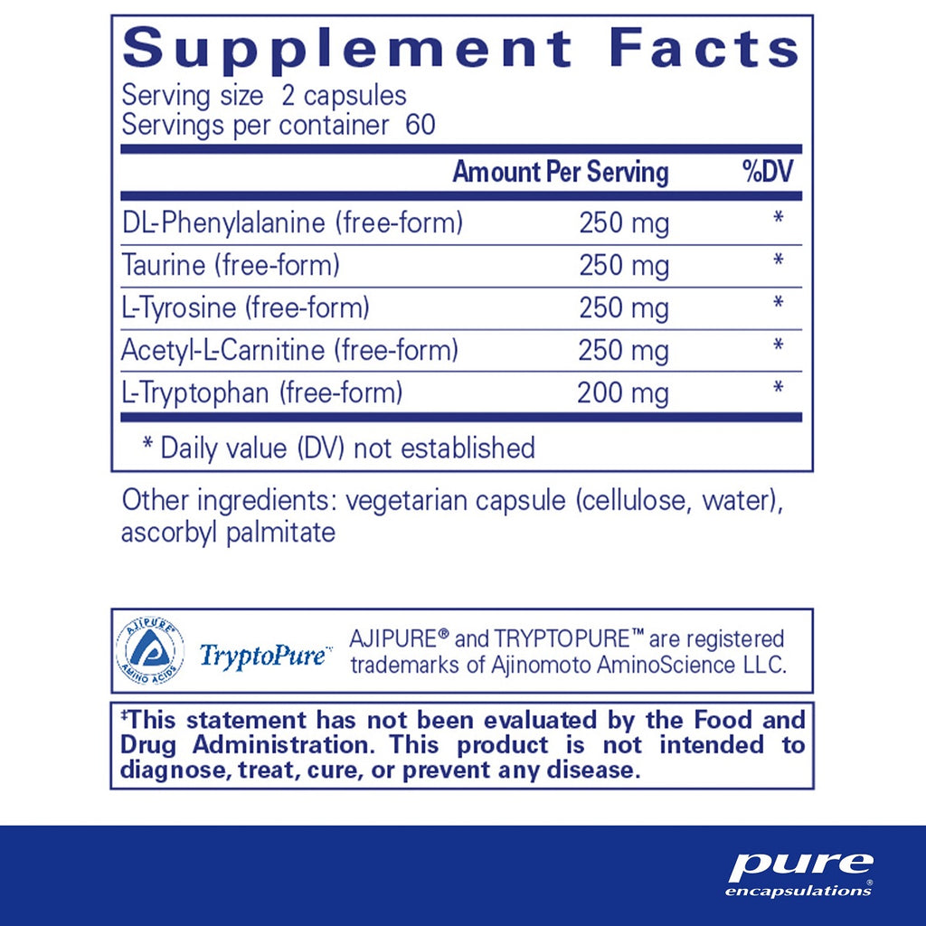 Pure Encapsulations, Cognitive Aminos 120 Capsules Ingredients