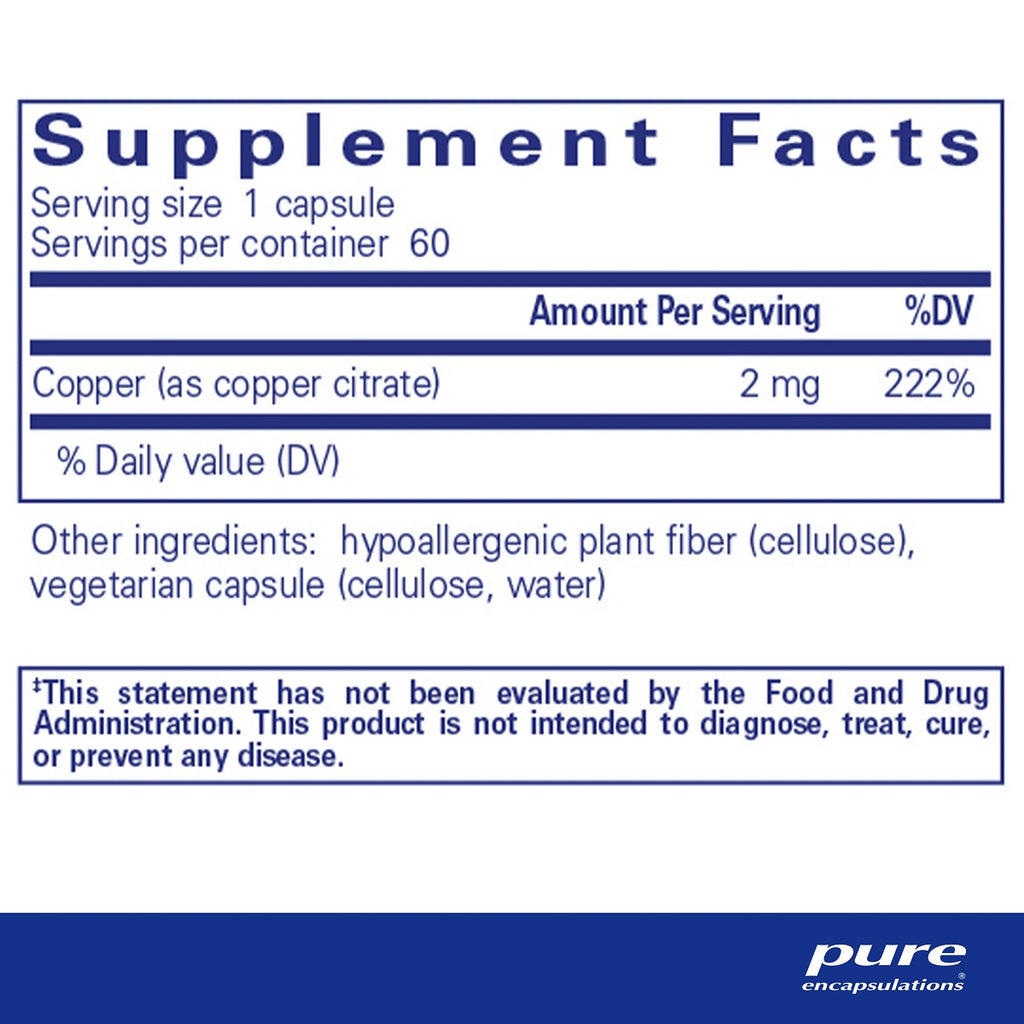 Pure Encapsulations, Copper (Citrate) 60 Capsules Ingredients