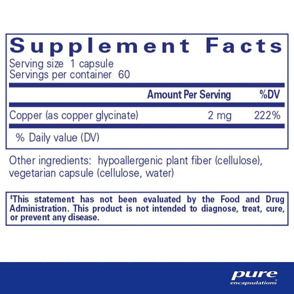 Pure Encapsulations, Copper (Glycinate) 60 Capsules Ingredients