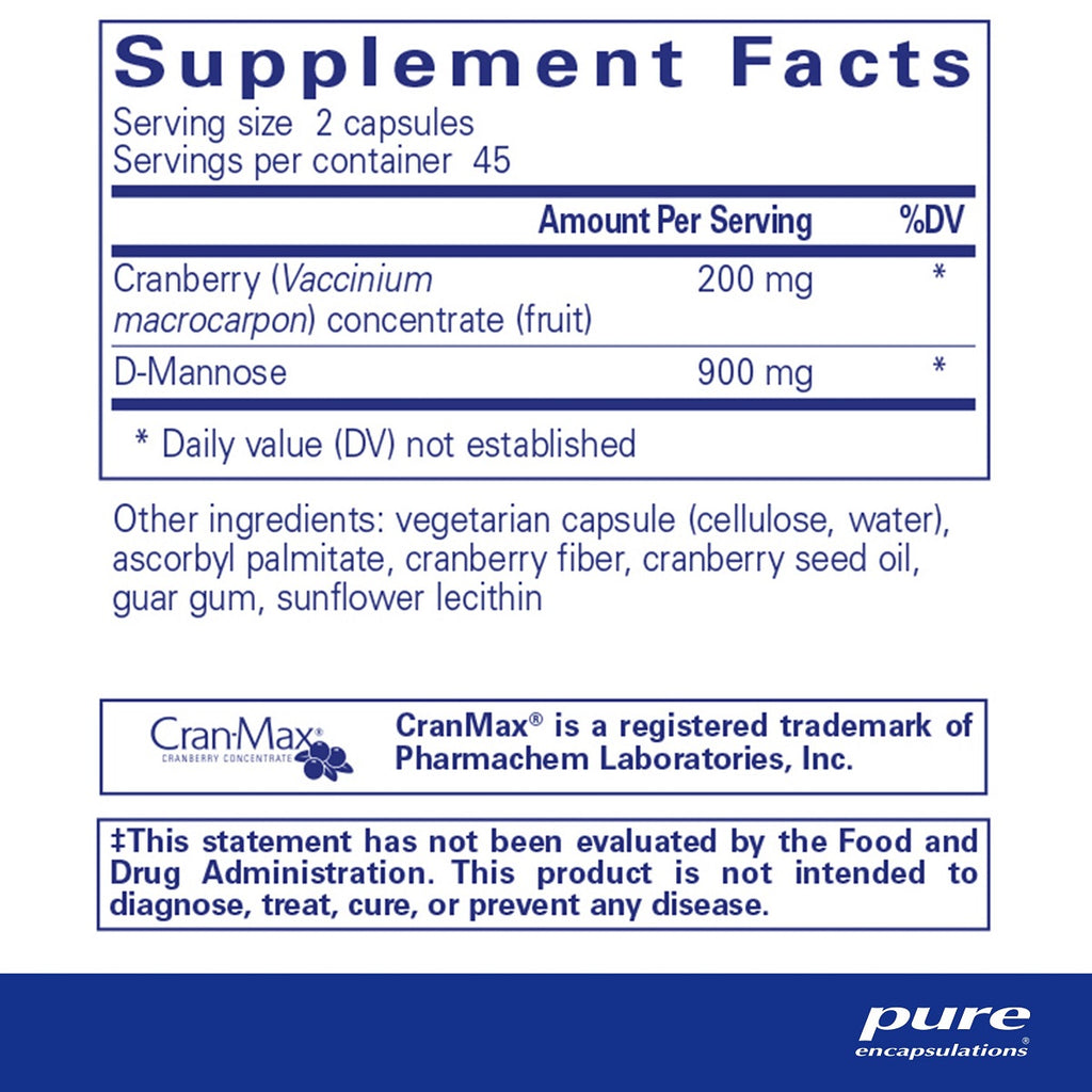 Pure Encapsulations, Cranberry/D-Mannose 90 and 180 Capsules Ingredients