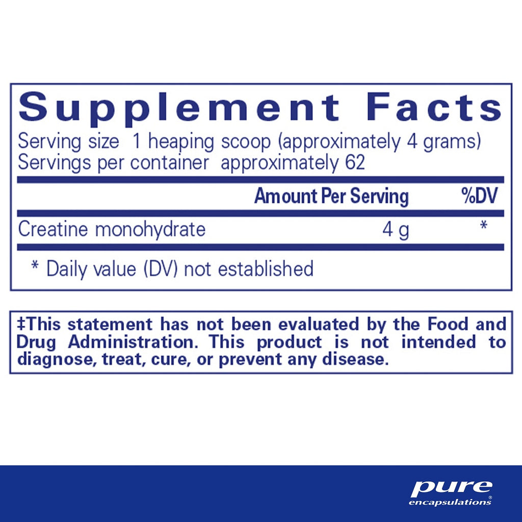 Pure Encapsulations, Creatine Powder 8.8 and 17.6 Ounce Ingredients
