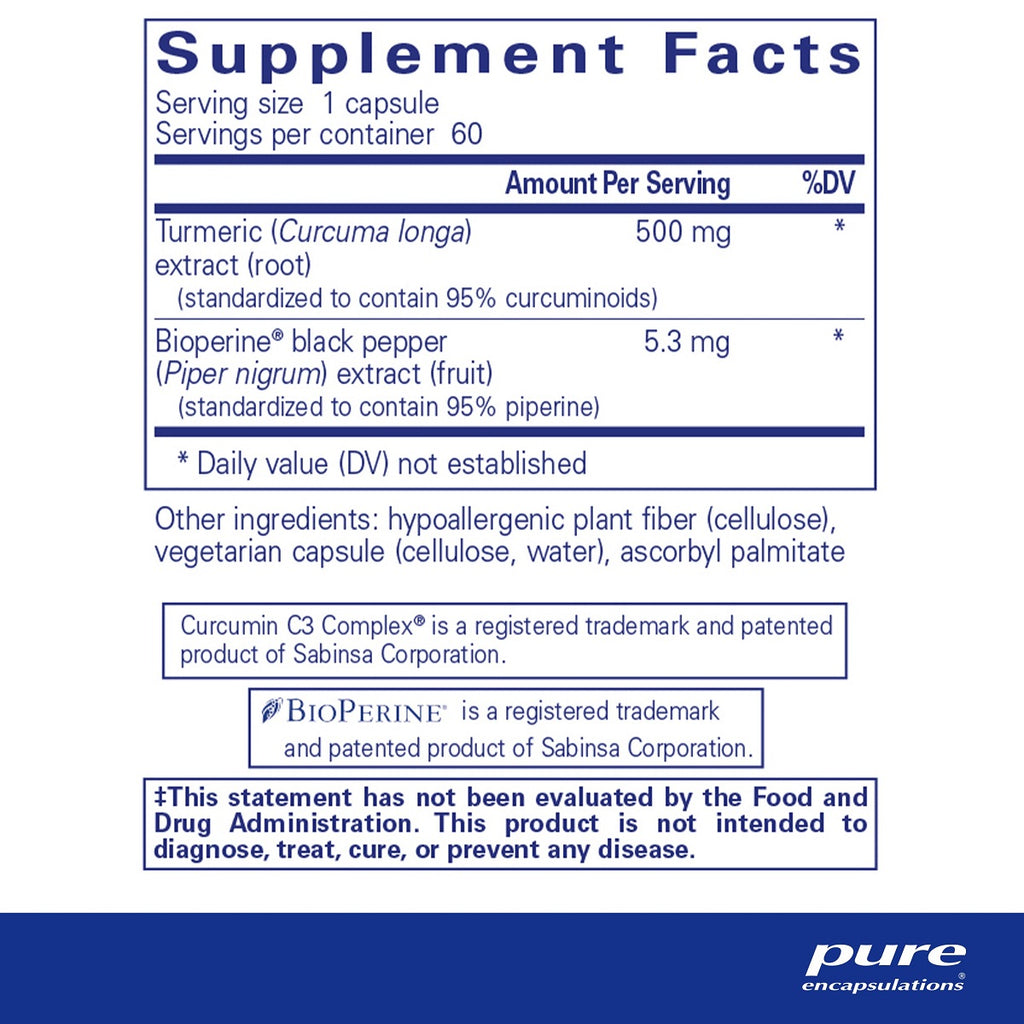 Pure Encapsulations, Curcumin 500 with Bioperine Ingredients