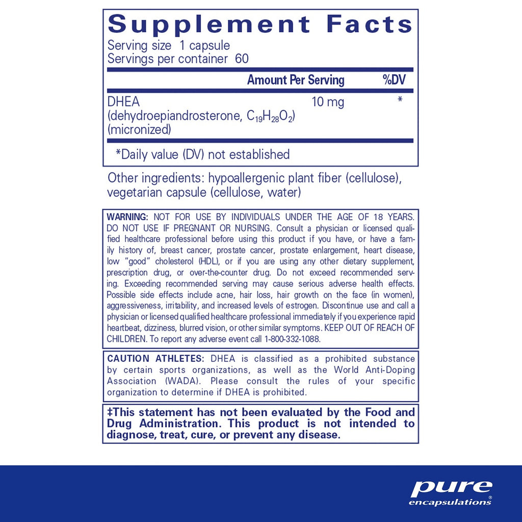 Pure Encapsulations, DHEA 10 mg Ingredients