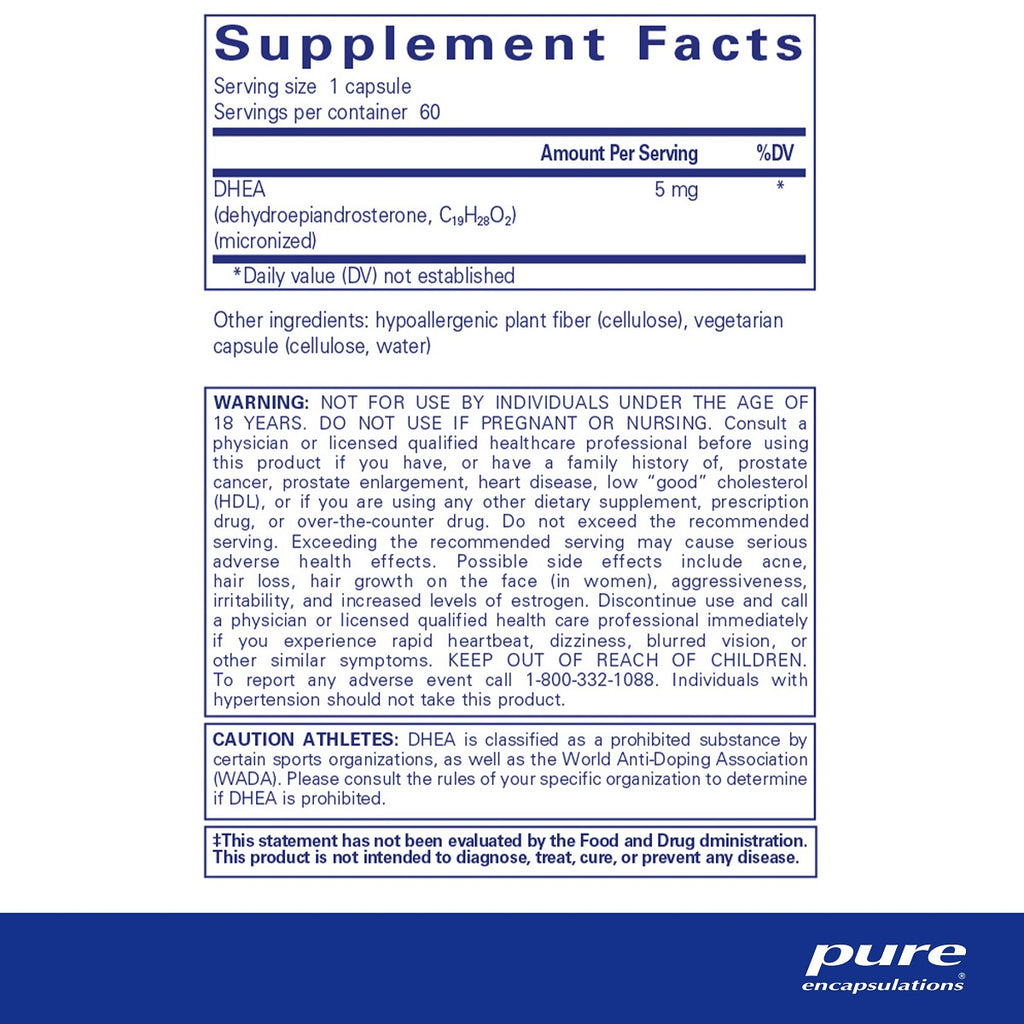 Pure Encapsulations, DHEA 5 mg - Ingredients