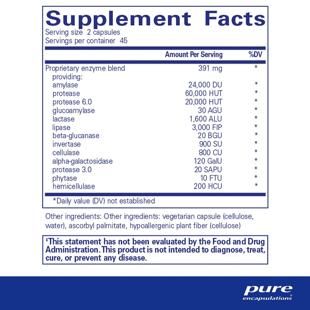 Pure Encapsulations, Digestive Enzymes Ultra Ingredients