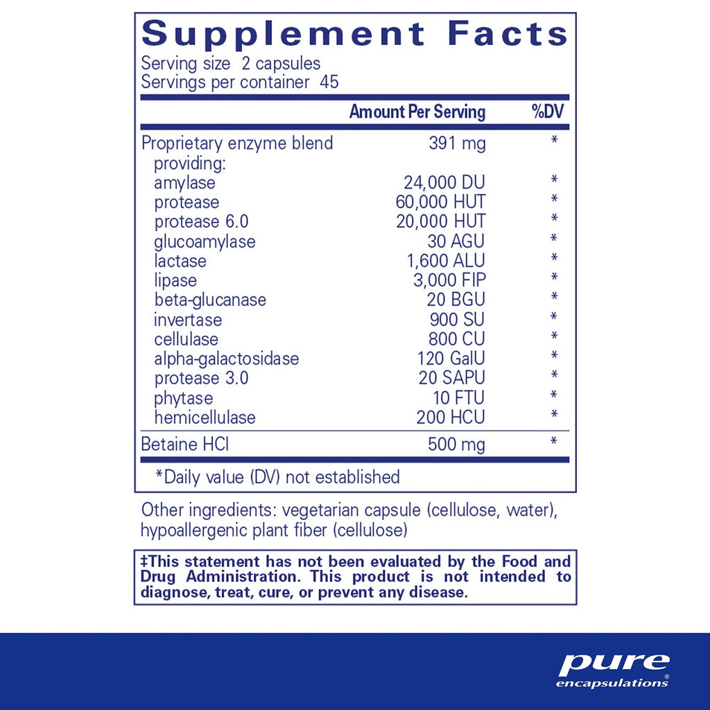 Pure Encapsulations, Digestive Enzymes Ultra with Betaine HCl Ingredients