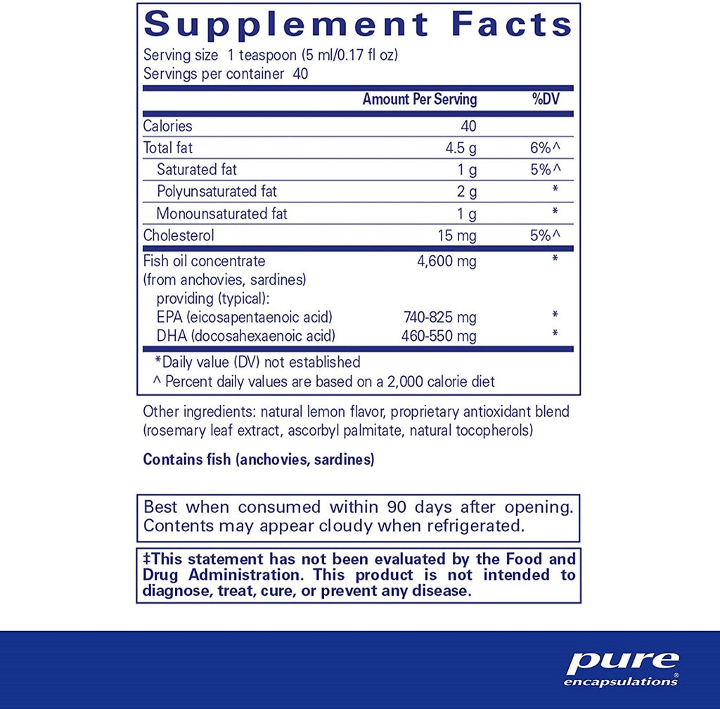 Pure Encapsulations, EPA/DHA Liquid 200 ml Ingredients