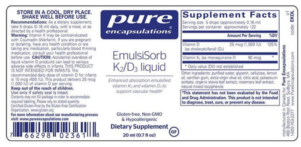 Pure Encapsulations, EmulsiSorb K2/D3 Liquid Ingredients