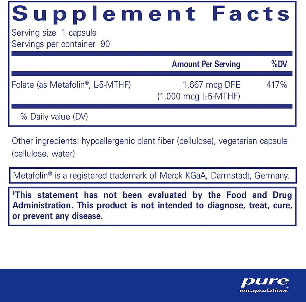 Pure Encapsulations, Folate 1000 - 90 Capsules Ingredients