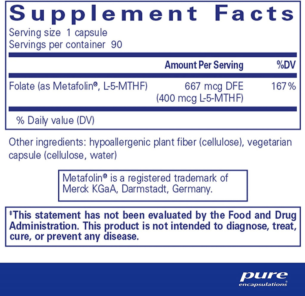 Pure Encapsulations, Folate 400 - 90 Capsules Ingredients