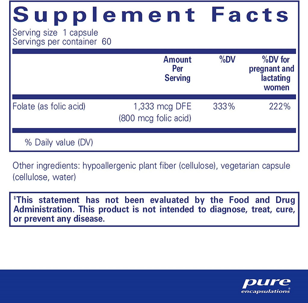 Pure Encapsulations, Folic Acid 60 Capsules Ingredients