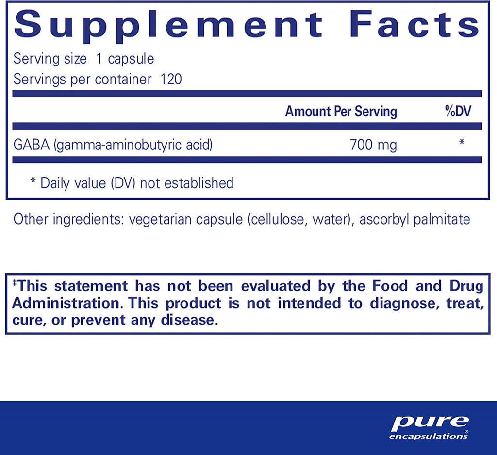 Pure Encapsulations, GABA 60 and 120 Capsules Ingredients