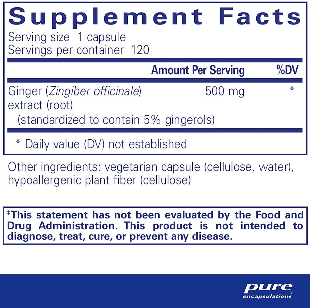 Pure Encapsulations, Ginger Extract 120 Capsules Ingredients