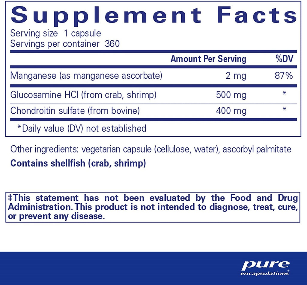 Pure Encapsulations, Glucosamine Chondroitin with Manganese Ingredients