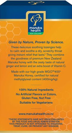 Manuka Health | Manuka Honey Lemon & Ginger, MGO 400+ | 15 Lozenges