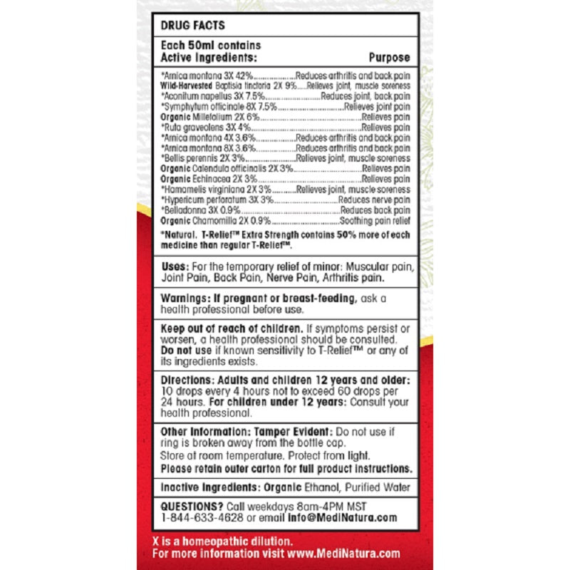 MediNatura, T-Relief Extra Strength Pain 1.69 oz Oral Drops Ingredients
