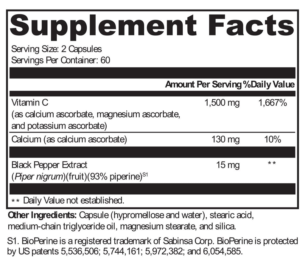 Protocols For Health, Super C 120 Veg Capsules Ingredients