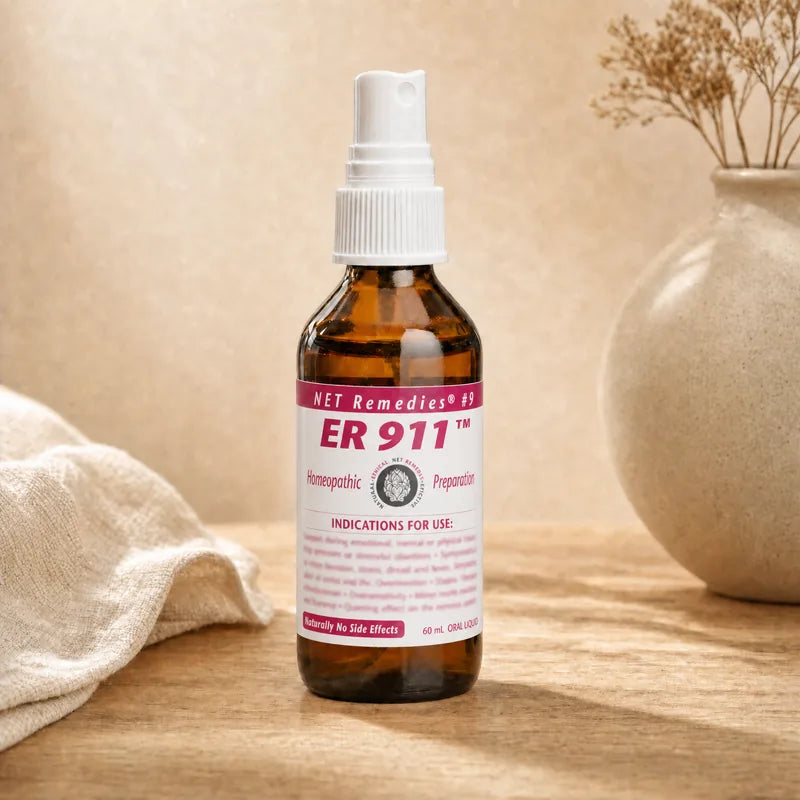 NET Remedies #9 ER 911 amber glass homeopathic spray bottle, plant-based and alcohol-free