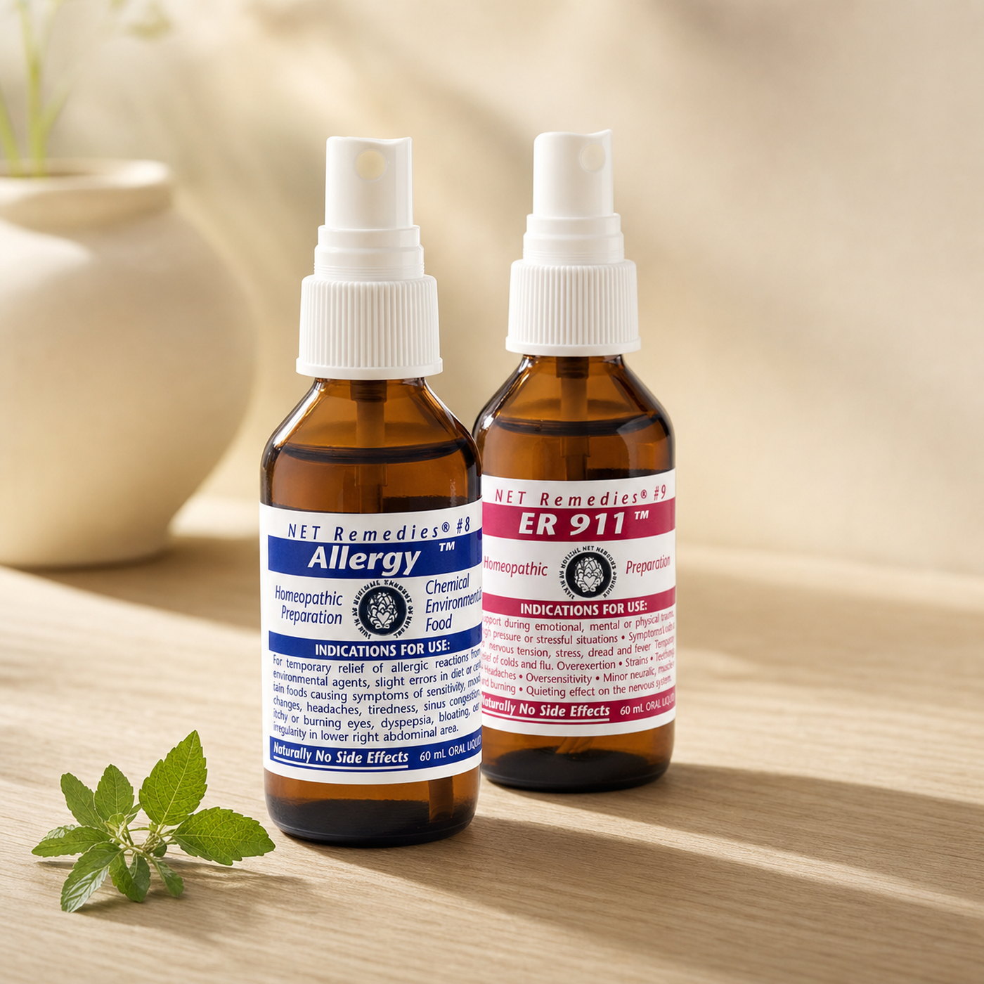 Spring Survival Pair. NET Remedies #8 Allergy and NET Remedies #9 ER 911 oral liquid bottles, paired at a sale price