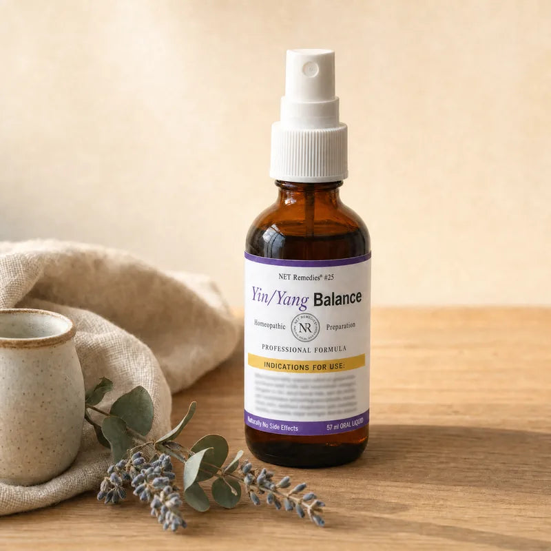NET Remedies #25 Yin/Yang Balance alcohol-free plant-based homeopathic oral spray bottle