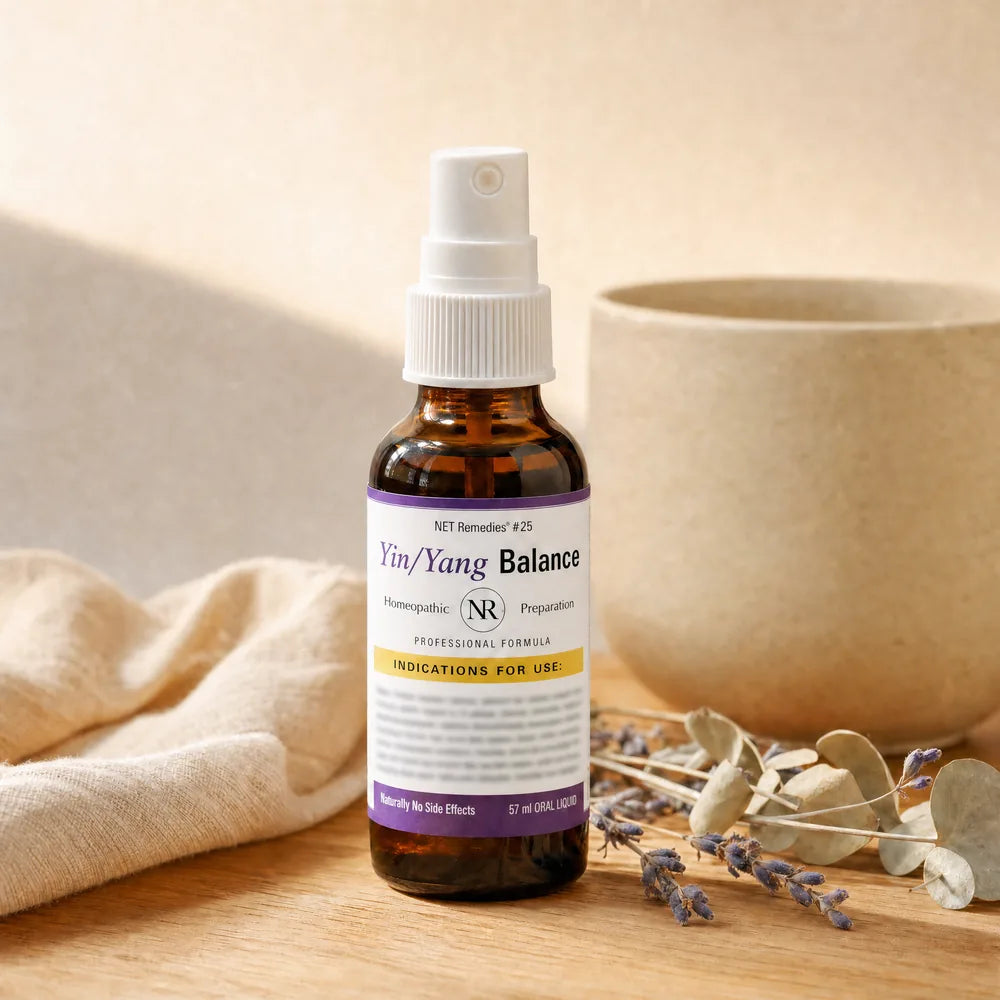NET Remedies #25 Yin/Yang Balance homeopathic spray kept within reach for everyday hormone support